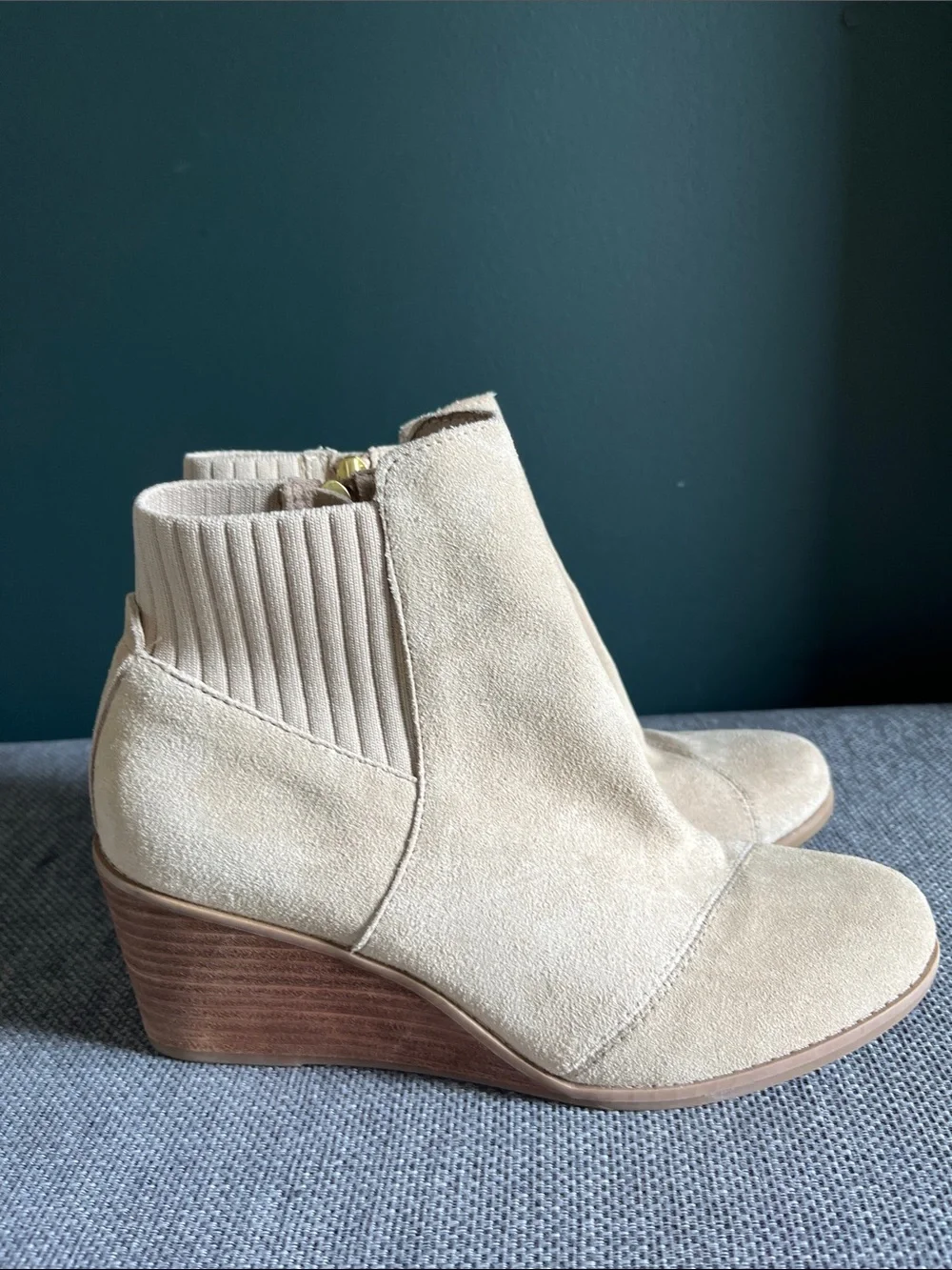 Toms Beige Faux Suede Wedge Ankle Boots